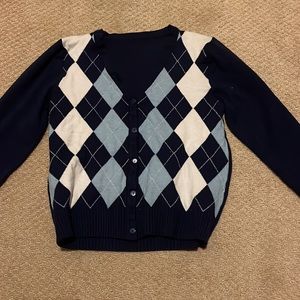 Brandy Melville Elizabeth Blue and White Argyle Sweater